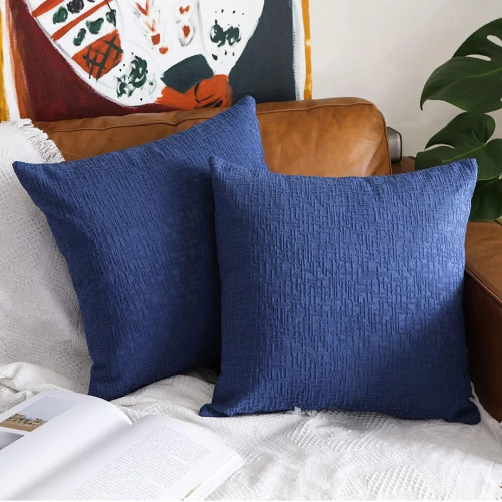 Luxury Home | Boho Chic Navy Blue Textured Flocked Stripe Throw Pillow Covers
